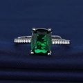 Emerald cut green zircon ring with silver finish and adjustable pave set band - Platinum Gold [green Diamond] Ljz-259 / Adjustable Open