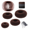 Brown hair bun maker set with mesh nets, elastic bands and black U-shaped pins - 40-Piece Coffee Series Set / Brown