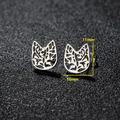 Hollow cat-shaped stainless steel stud earrings in silver finish, 11mm by 10mm size - 450 Steel (Cat)
