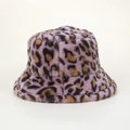 Cappello a secchiello in pile corallo leopardato rosa da donna con finta pelliccia - Rosa