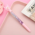 Pink liquid glitter gel pen with purple sand, deer antler topper, and daisy motif - Deer Antler Pink