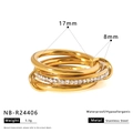 Detail view of multi-layered 18K gold plated ring with paved zircons and 8mm width - US 7 / Multi-layer Intertwined Zircon Style (NB-R24406)