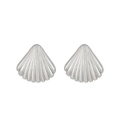 Silver-colored scallop shell stud earrings with metallic finish in a pair set - Silver (M-645)