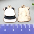DIY cartoon panda metal charms in black and white enamel finish with golden back - Back View Panda