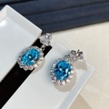 Lussuosi orecchini a lobo in argento 925 con acquamarina e pietre blu ovali - Argento 925 / Stile Acquamarina (ED079)