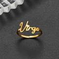 Minimalist golden stainless steel Virgo zodiac open ring on a matte black background - Adjustable Open / Virgo Gold