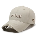 Vintage beige distressed baseball cap with FBKS embroidery and ripped brim detailing - Adjustable / Light Beige