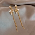 Elegant gold drop earrings featuring opal cat-eye stones and long delicate chain tassels - 37# Gold Cat Eye Tassel Earrings