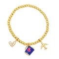 Bracelet à perles dorées avec pendentifs avion, cœur et tasse bleue pour femme - Bleu foncé