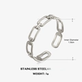 Minimalist silver stainless steel geometric square ring with chain link design and 1.8cm diameter - Chain Style Open Design / Silver