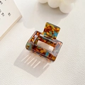 Rectangle amber acetate hair claw clip with blue marble pattern for ponytail - Blue Brown