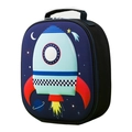 Kids navy blue rocket lunch bag with 3D embossed spaceship design and top handle - Rocket