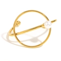 Brazalete de tres capas en acero inoxidable chapado en oro 18K con nudo y perla blanca - Brazalete De Líneas Anudadas Con Perla De Imitación / Dorado