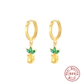 Macro detail of gold S925 sterling silver pineapple earrings with yellow and green gems - Gold-Pineapple