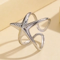 Starfish open ring in silver stainless steel with detailed relief texture for women - J03540 / Silver