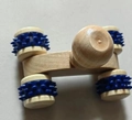 Tragbares Holz-Massagegerät mit blauen Noppenringen zur Meridian-Entspannung - Leder-Vierrad-Massagegerät