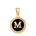 18K gold plated necklace pendant with black enamel inlay and 3D letter M design - Letter M