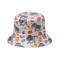 Ethnic style bucket hat featuring vintage blue elephant and paisley patterns on beige fabric - M (56-58cm) / Beige Travel Elephant (F)