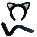 Set cerchietto con orecchie di gatto in peluche nero e coda per Halloween - Set Cerchietto Nero Grande 2 Pezzi