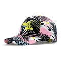 Pink and blue tie-dye baseball cap with leopard and palm print in a side profile view - Leopard Palm Leaf Print