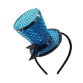 Blue sequin mini witch hat headband with a black satin bow for Halloween parties - Blue Polka Dot