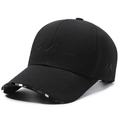 Classic black cotton baseball cap with embroidered script and curved brim style - Adjustable / Normal Brim (7.5cm) Black Embroidery / Black