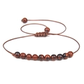 Adjustable 4mm red and black obsidian stone bead woven bracelet for men and women - Red Obsidian Texture/FD8446