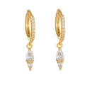 Elegant 18K gold-plated marquise-cut zircon drop earrings with pavé hoop closure - Marquise Drop Hoop / Gold
