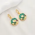 Green enamel flower earrings with pearls, dimensions 31mm length by 18mm width - Style 33 Emerald Green Enamel Floral Fruit Drop