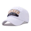 Cappellino trucker bianco vintage con ricamo Rocker effetto usurato e tesa larga street - Regolabile / Bianco