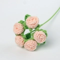 Handmade crochet bouquet featuring five pink roses with green leaves and a long stem - 5-Head Rose Bouquet (Nude)