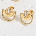 Macro di orecchini a lobo a U in oro 14K con zircone ovale e pavé di piccoli cristalli - Orecchini a Lobo Zirconia Bianco (ES2294-3)