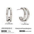 Orecchini a doppio cerchio in acciaio argento con misure dettagliate e specifiche peso - Stile a Doppia Circonferenza a C (JDE0305039-S) / Argento