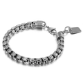 Polished silver stainless steel box chain bracelet with lobster clasp and engravable tag - Style D Box Chain with Coil Accents (KB138834-KFC)