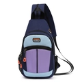Blue and purple color-block nylon crossbody chest bag with multi-zipper compartments - Navy Blue Purple Patchwork