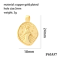 Macro shot of 18K gold plated portrait pendant showing size 24mm x 18mm detail - P03557-Religious Portrait