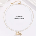 Collana placcata oro 18K con ciondolo a stella marina e perla, lunghezza regolabile 43-48cm - Collana di Perle Stella Marina