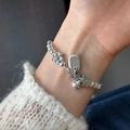 Silver beaded bracelet featuring plum blossom charm, green jade, and engraved tag - Peace Retro Style (SL1193)