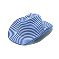 Detailed view of the woven blue and white striped texture on a paper straw sun hat - M (56-58cm) / Blue