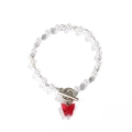 Pearl bracelet with silver OT clasp and vibrant red butterfly charm pendant - Artificial Pearl Beaded (02 White K Jujube Red A-945) / Jujube Red Butterfly