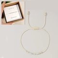 Handmade March birthstone bracelet with aquamarine beads and gold accents on card - March-Aquamarine (Boxed Set)