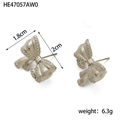 Silver bow stud earrings in stainless steel with textured beads and size markers - HE47057AW0 Silver Dotted Bow