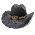 Dettaglio cappello cowboy nero con trama a serpente e fibbia con testa di toro in bronzo - Motivo Serpente Nero