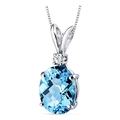 Silver necklace with oval light blue zircon pendant and small white stone accent - XL228 Oval Light Blue Stone
