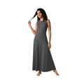Elegante vestido largo de punto sin mangas gris oscuro con botones y corte evasé - S / Gris