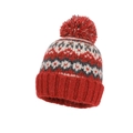 Winter Fair Isle knit beanie with red pompom and geometric patterns for women - Red