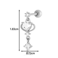 Titanium steel heart cartilage stud earring with cubic zirconia, size 1.83x0.73cm - Fashionable 4-Rhinestone Set (AMY1-4 # Silver)