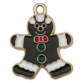 Gingerbread man enamel charm in black and white with gold metal trim and colorful details - Snowman B 22x18mm