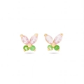 Exquisite butterfly stud earrings with pink and green stones on a gold base - Pink and Green Zirconia / Green Gold