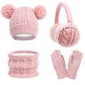 Pink 4-piece winter set with pom-pom beanie, earmuffs, scarf, and gloves in cable knit - Twist Knit Dusty Pink